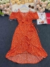 Платье Size Plus на тонких лямках мелкие цветочки красное 02.24 M29