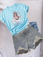 CP Костюм джинсовые шорты сеточка и голубая футболка Candy Princess IN