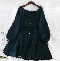Платье на пуговках с поясом зеленое RH06 