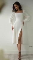 Платье миди барби с разрезом белое O114 77