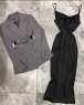 Комплект серый пиджак и платье с ремешком G268