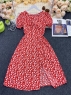 Платье миди в цветы красное D761
