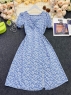 Платье миди в цветы голубое D761