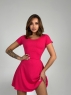 Платье лапша мини шнуровка на спине ярко-розовое G289