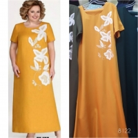 Платье Size plus лайт бабочки цветы желтое RH122_Новая цена