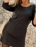 Платье под кожу с бусинами Size Plus черное F763
