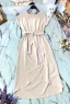 Платье удлиненное сингапур с пояском кремовое G289