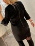 Платье под кожу с бусинами Size Plus черное F763