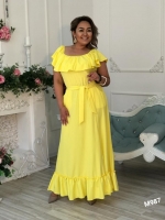 Платье Size Plus лайт, верх волан, с поясом Жёлтое UM98