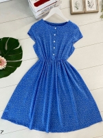 Платье прада в горошек пояс резинка голубой индиго O114