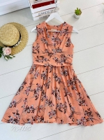 Платье без рукав в цветы персик A116