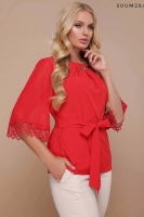 Блузка Size Plus рукава ажур и поясок красная UM29
