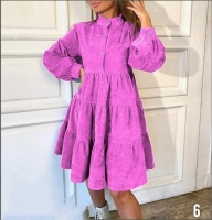 Платье вельвет ярусное с пуговками Ярко-розовое K2-118