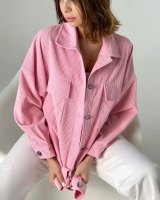 Рубашка микровельвет 2 кармана розовая K115