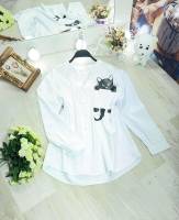 Рубашка лайт кошка в кармане белая 2-118