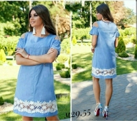 Платье Size Plus с открытыми плечами цветы голубое M29