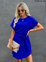 Платье Size Plus однотонное с пояском ярко-синее M29