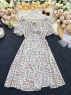 Платье Size Plus декольте c завязочками и размером цветочный принт кремовое 03.24 M29
