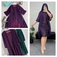 Платье Size Plus с пайетками накидка обманка фиолетовое B77