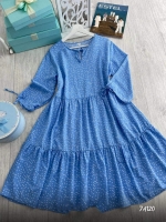 Платье Size Plus софт в горошек Голубое A120