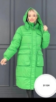 Болоневое пальто с капюшоном и утяжкой на поясе Зелёное T124