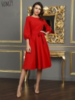 Платье Size Plus рукава фонарики red wine UM29
