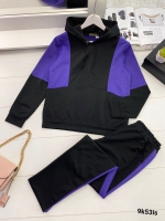 Костюм Size Plus кофта и брюки черный с фиолетовыми вставками K53