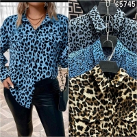 Блузка SIZE PLUS с карманами голубой леопард KH745