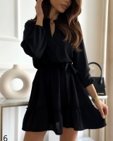 Платье барби с поясом черное S111