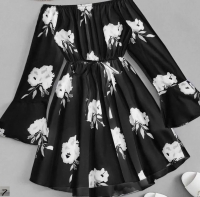 Платье декольте резинка цветы черное SH116