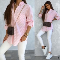 Рубашка розовая полоска с карманом O114