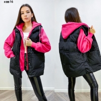 Комбинированная куртка #099 Чёрный с ярко-розовым DIM