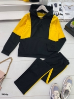 Костюм Size Plus кофта и брюки черный с желтыми вставками K53