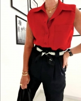 Блузка с карманом короткий рукав красная A116
