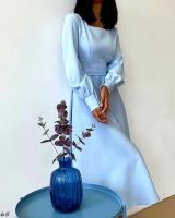 Платье миди с поясом голубое O114 G250