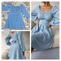 Платье Size Plus муслин с пояском голубое OP37