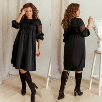 Платье SIZE PLUS с гипюровым верхом черное A116