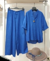 Костюм Size Plus широкие брюки и удлиненная кофта синий K53