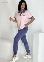 Костюм Size Plus розовая футболка стойка ворот и брюки деним M29