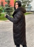 Болоневое пальто Size Plus с капюшоном черное RH06
