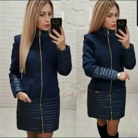 Комбинированное пальто кашемир+плащевка синее KH