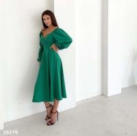 Платье миди женственное декольте Зеленое A116