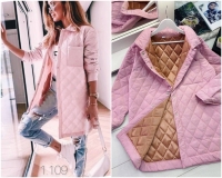 Стеганая удлиненная куртка розовая Z109