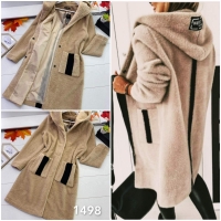 Плюшевое пальто с капюшоном Бежевое M98