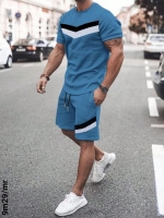 Мужской костюм футболка и шорты с полосками голубой M29 04.24