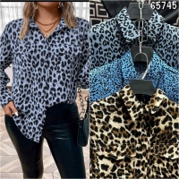 Блузка SIZE PLUS с карманами дымчатый леопард KH745