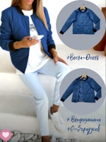 Стеганая куртка с карманами синяя A116