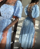 Платье шнуровка на спине голубое G268