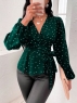 Блузка Size Plus на запах в горошек зеленая 02.24 M29