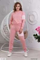 Костюм Size Plus на флисе кофта и брюки с белыми полосками розовый K36